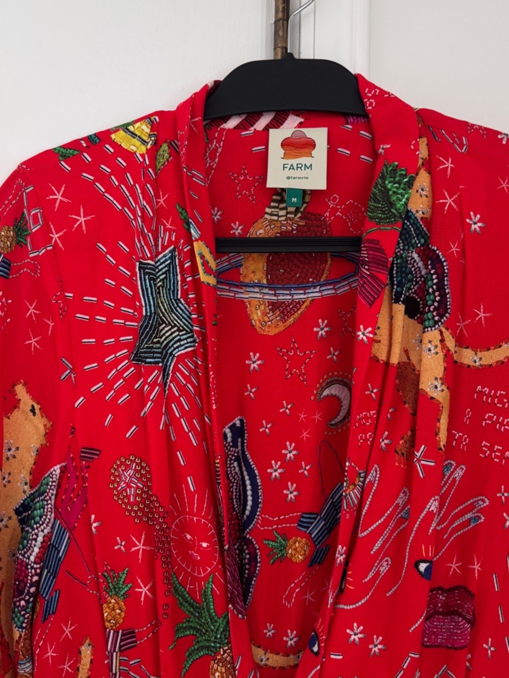 Farm Rio Carnival long sleeve‎ maxi dress red, size medium - Picture 4 of 8